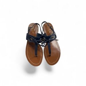 Kate Spade ♠️ leather navy blue T-straps flat casual nautical sandals size 8 1/2